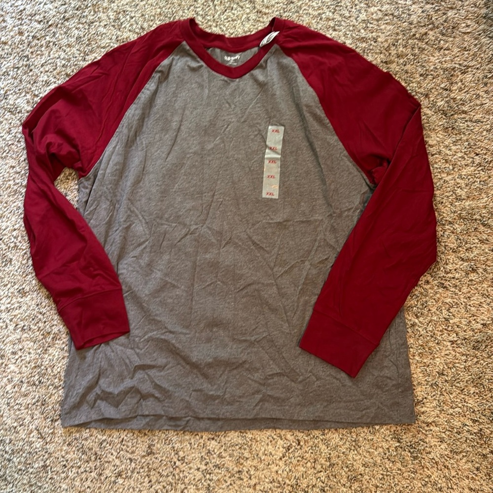 Men’s long sleeve Raglan dark red heather gray 2XL XXL Old Navy NWT